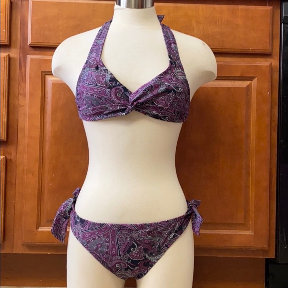 Converse Purple Paisley Halter Bikini Swimsuit S L
